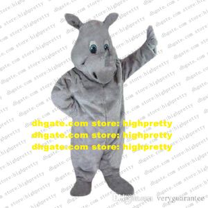 Costume de mascotte rhinocéros gris à fourrure en peluche