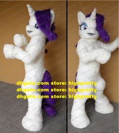 Pluche harige witte regenboog pony mascotte kostuum volwassen stripkarakter outfit pak jaarlijkse viering welkom nieuwkomers zz7769