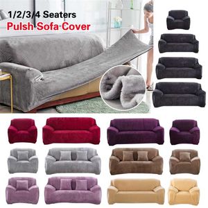 En peluche Gris Canapé Couvre pour Salon Stretch Élastique Épais Housse Animaux Chaise Couverture Canapé Serviette Meubles Protecteur 1 PC 211102