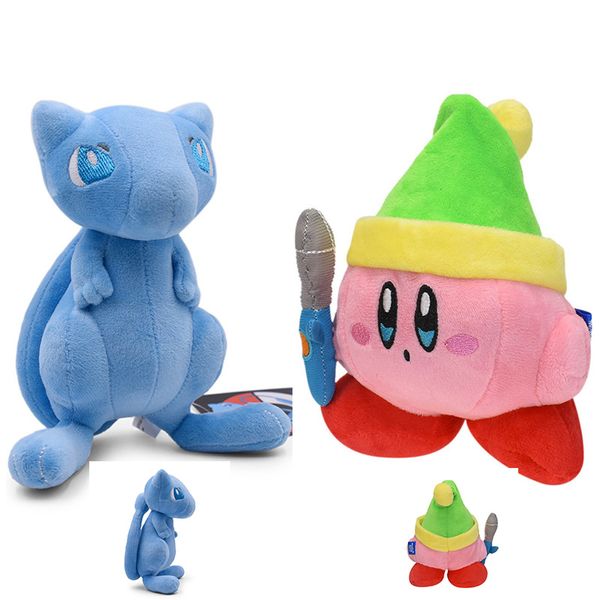 Chapeau en peluche Kirby en peluche avec épée jouet épée Kirby et chat bleu évolution couleur peluche jouets peluches 7 pouces Kirby dessin animé jouet griffe poupée enfants cadeau