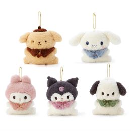 Porte-clés en peluche poupées Pochacco KT Kuromi série fendue poupée cannelle mélodie sac à dos pendentif jouets en peluche pour enfants cadeaux