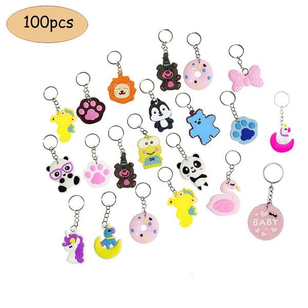 Porte-clés en peluche 100 PCS Cartoon Anime Porte-clés Party Favor Mignon Porte-clés En Gros PVC Coloré Pendentifs Cadeau Porte-clés Vacances Charmes Ensembles 230613