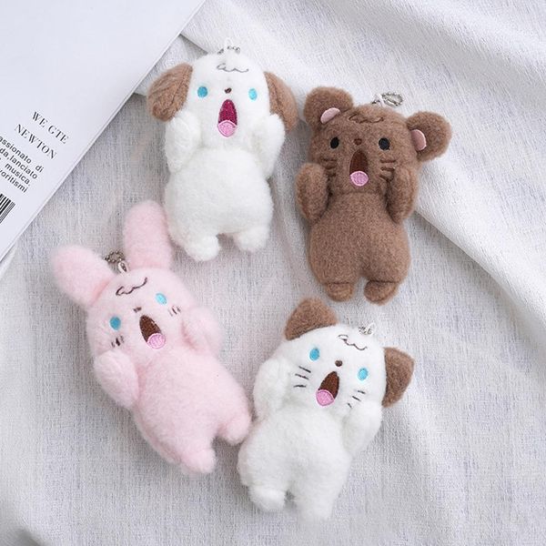 Llaveros de peluche 1 unids lindo conejo gritando oso niños regalo bolsa de perro decora muñeca colgante llavero mochila cosas juguete 230823