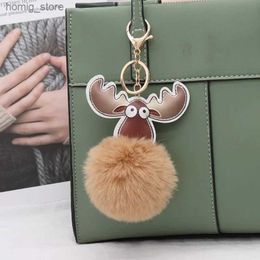 Plush Keychains 2023 Kerst creatief imitatie Rex Rabbit Fur Ball Keychain hanger Antler Car Bag ornamenten Y240416