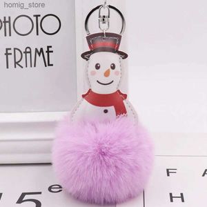 Plush Keychains 2023 Groothandel Nieuwe Red Scarf Snowman Plush Keychain PU Leather Christmas Snowman Bur Ball Bag Hanger Gift Groothandel Y240415