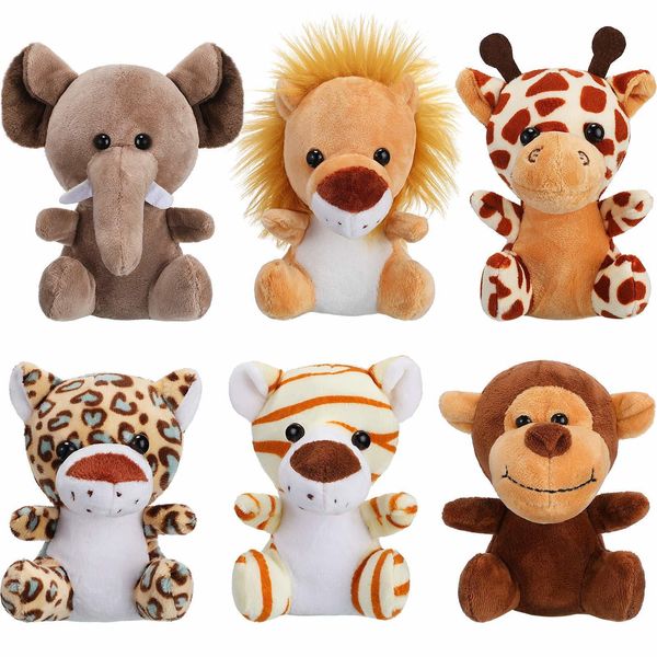 6 pièces Mini animaux de la forêt en peluche Jungle Animal en peluche porte-clés mignon en peluche éléphant Lion girafe tigre en peluche pour le thème des animaux 230923