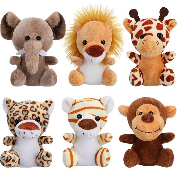 6 pièces Mini animaux de la forêt en peluche Jungle Animal en peluche porte-clés mignon en peluche éléphant Lion girafe tigre en peluche pour le thème des animaux 231016