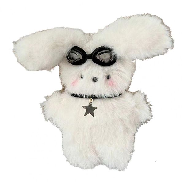 Porte-clés en peluche 8 cm lapin pendentif doux belle lapin blanc porter des lunettes peluches ornement porte-clés voiture sac à dos décor peluche poupée jouet 230603