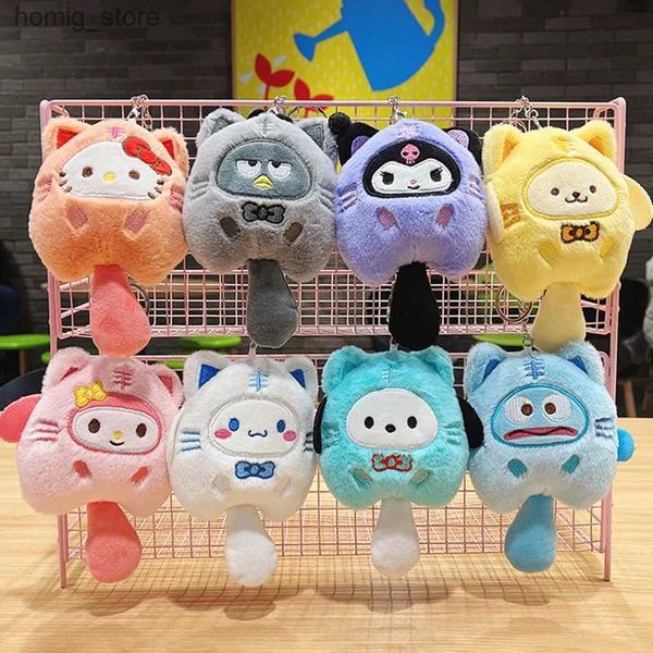 Keychains en peluche riz noir en peluche clés de trèfle petit tigre noir riz ma mélodie cannelle en peluche pendante pom purin mignon lmage poupée y240415