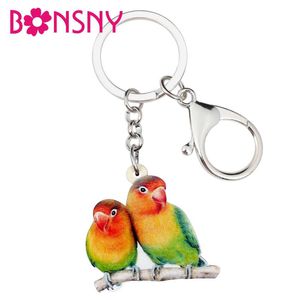 Plush Keychains Bonsnel Acryl Afrikaanse Fischer Lovebird Keychain Ring Cute Animal Sieraden Damestas Bag Car Pendant S2452803