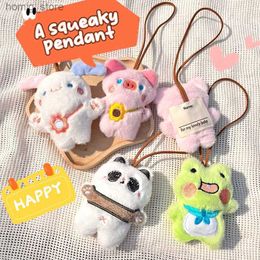 Plush keychains cartoon piepen poppennaam sticker hanger kikker varken konijn panda pluche speelgoed anti-meest markering bagage tag charme sleutelhanger tas decor y240415