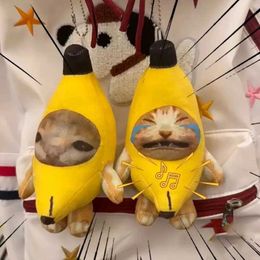 Cléchains en peluche pleurant banane porte-clés 2023 Cat pendentif en peluche mignonne poupée de chat avec sac de voiture de voiture