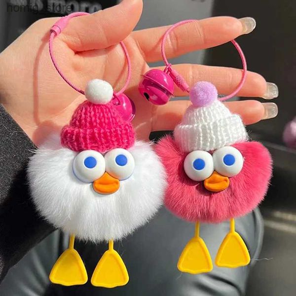 Huile de clés en peluche Couchette de dessin de bille de lapin moelleux avec un spiritueux mignon pom canard sac en peluche sac pendentif sac à dos ornamrnts clés anneaux y240415