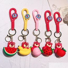 Plush Keychains Fruit Stberry Bear Keychain Cartoon Doll Trinket Sile Hanger Car Hine Drop levering speelgoed Geschenken Gesoesprongdieren Dhzne