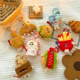 Plush keychains hamburg brood pluche hanger hotdog croissant instant noedels sleutelketen sleutel buckle frites friet pluche poppen speelgoed decoratie y240415