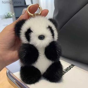 Plush Keychains kleine panda pluche dames tas ornamenten schattige imitatie mink bont panda auto sleutelhanger y240415