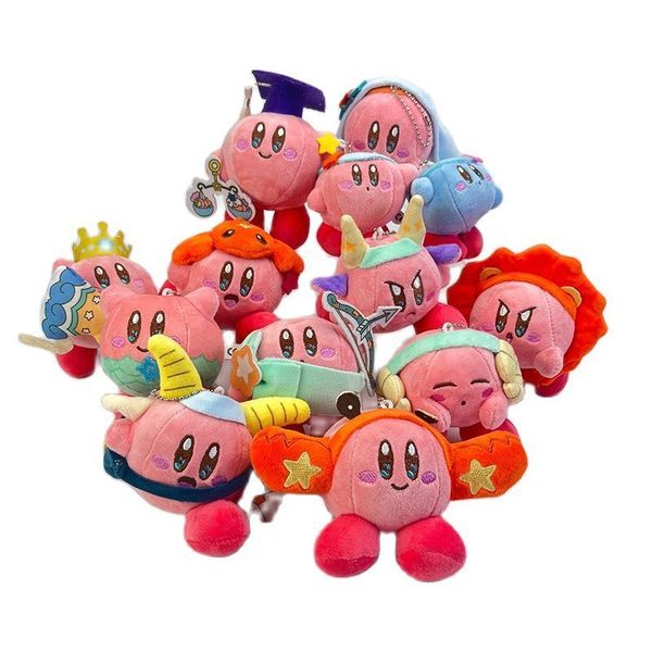 Porte-clés en peluche Vente en gros 24pcs / lot 10cm Star Kirby Porte-clés en peluche Zodiac 12 constellations Kirby Stuffed Dolls Pendentifs pour enfants cadeau 230818