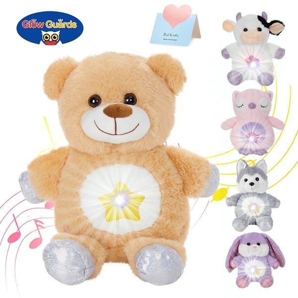 Jouets lumineux en peluche Jouets en peluche ours de 13 pouces avec projecteur hibou poupée Husky animaux en peluche doux oreillers jouet pour chambre de filles lumière d'ambiance enfants 231207