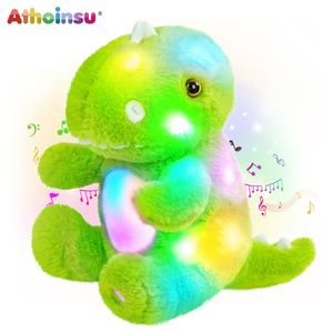 Peluche Light Up jouets 25cm Vert Coloré LED Dinosaure Jouets Mignon Kawaii Doux PP Coton Musical Peluches pour Filles Cadeaux D'anniversaire 230530
