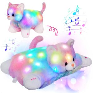 Pluche oplichtend speelgoed 30 cm schattige Kitty katoen gloeiende knuffels met LED-licht kussens zachte slaapliedjes knuffels cadeau voor meisjes kinderen 231017