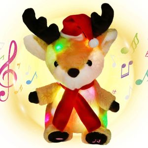 Jouets lumineux en peluche 30 cm Jouets musicaux d'élan Cadeau de Noël mignon pour les filles Berceuses Chansons Animaux en peluche PP Coton Enfants 231109