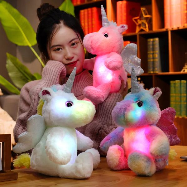 Peluche Light - Up Toys 30 cm de haute qualité brillant licorne lumineux jouets en peluche Kawaii éclairage Led cheval jouets en peluche poupée enfants fille cadeau de noël 231109