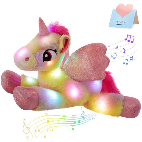 Peluche Light Up jouets 48 cm Rainbow LED Jouets Musical Coussins Licorne Lullaby Doux Animaux En Peluche Cadeau D'anniversaire pour Enfants Filles 230615