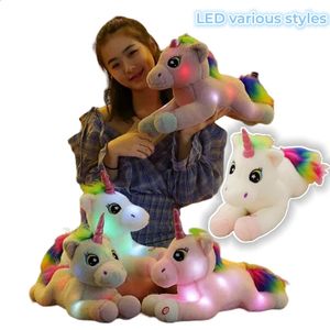 Jouets lumineux en peluche Kawaii 50CM lumière LED jouet en peluche licorne colorée la queue de l'arc-en-ciel brillant cadeau doux pour les enfants surpris Derocation 231109