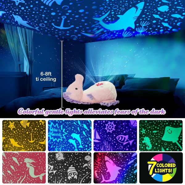 Jouets lumineux en peluche Projecteur lumineux poupée de dauphin jouets en peluche hippocampe crabe coussins cadeau lumière LED animaux en peluche pour filles enfants 231109