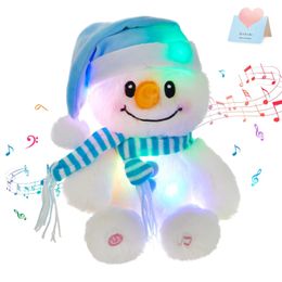 Pluche oplichtend speelgoed Muzikaal LED-popspeelgoed Sneeuwpop Lichtgevende gloeiende kussens Geschenk Katoen Leuke knuffels voor meisjes 231207