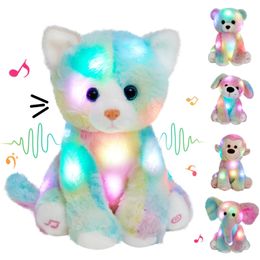 Peluche éclairer jouets enregistrables chat coloré poupée cadeau jouets avec LED doux Kitty enfants jouet pour filles animaux en peluche oreillers 231211