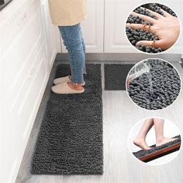 Pluche lange keuken tapijt antislip wasbare deur vloer oppervlak tapijt zachte super absorberende mat voor badkamer 2-delige set 220301
