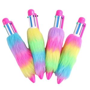 Pluche meerkleurige balpennen creatieve zes kleuren pen regenboogpen kleurrijke pluche pen Kantoorstudenten promotie Schrijven Geschenken