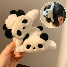 Pince à cheveux en peluche Panda, Animal de dessin animé, pince à crabe, épingle à cheveux moelleuse, couvre-chef d'hiver, accessoires pour cheveux de filles