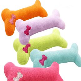 Peluche Pet Dog Puppy Sound Toys Forme d'os Chiot Chat Chew Squeaker Squeaky Toy oreiller couleur unie cinq couleurs 20pcs l317h