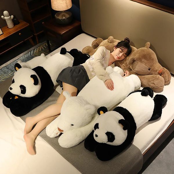 Oreillers en peluche coussins 60-120 cm mignon géant long panda ours en peluche mollet de couchage doux cariot d'animal en peluche