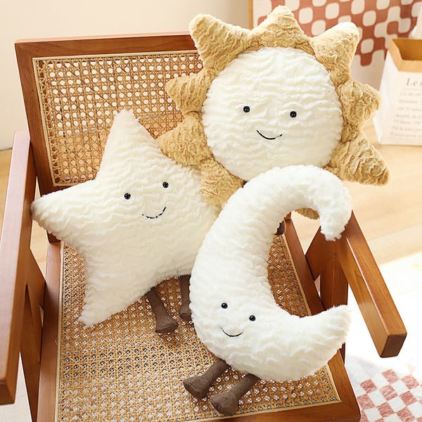 Oreillers en peluche Coussins Adorable Sourire Visage Lune Étoile Soleil Peluche En Peluche Mignon Dessin Animé Météo En Peluche Jouet pour Enfant Chambre Décor Canapé Coussin Coussin 230926