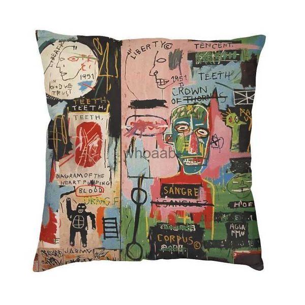 Almohadas de felpa Cojines Basquiats New York Street Graffiti Funda de cojín 60x60 cm Funda de almohada de poliéster para sofá Funda de almohada cuadrada Decorativa para el hogar YQ231003