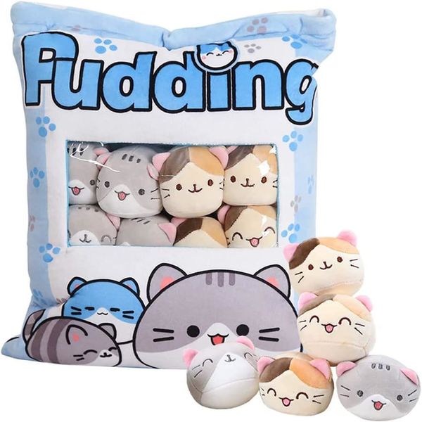 Cojines de felpa Cojines Gato Cojín de felpa Extraíble Gato Juguete de peluche Pudín Snack Almohada 8pcs Snack Cremallera Bolsa Decoración Cojín para niñas Adolescentes Niños 230726