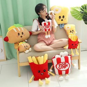 Oreillers en peluche Coussins Creative 3D Animal French Fries/Pizza/Pain/Popcorn/Burger/Poulet Jambe En Peluche Oreiller Dessin Animé En Peluche Jouet Doux Coussin Oreiller 230804