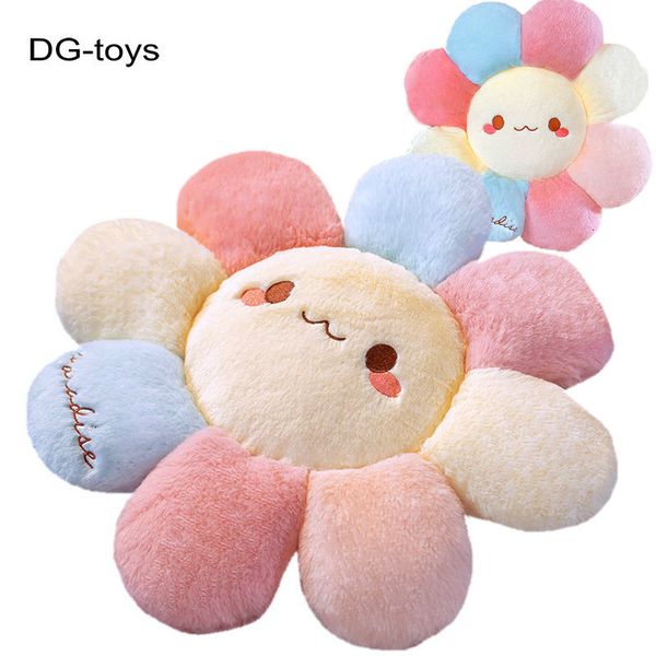 Oreillers en peluche Coussins Mignon Sourire Visage Arc-En-Tournesol Chaise Oreiller En Peluche Donuts Coussin De Siège Bébé Plancher Tapis De Jeu Fkuffy Cheveux Fleur Fille 230603