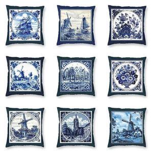 Oreillers en peluche coussins hollandais bleu Delft vintage voilier de voile de vent millier