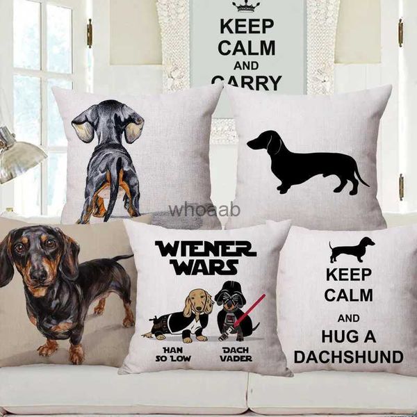 Almohadas de felpa Cojines Pintura a mano Perro salchicha Pósteres Fundas de cojines Salchicha Animales para mascotas Funda de almohada Cojines decorativos para sofá YQ231004