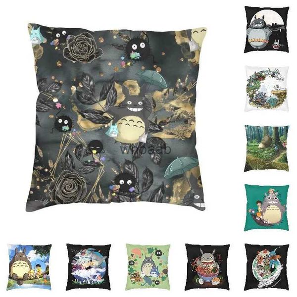 Almohadas de felpa Cojines Hayao Miyazaki Anime Manga Fundas de almohada Decoración Kaii Mi vecino Totoro y Spirited ay Cojín Funda de almohada cuadrada YQ231004