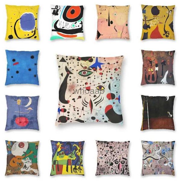 Coussins en peluche Coussins Joan Miro célèbre peinture housse de coussin 45x45 cm maison décorative fleur abstrait surréalisme Art jeter taie d'oreiller pour canapé voiture YQ231004