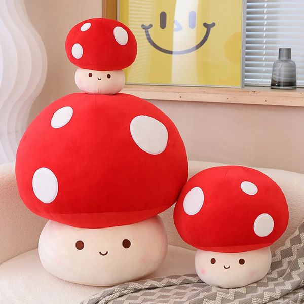 Almohadas de felpa Cojines Kawaii Mushroom Doll Peluche Juguete Relleno Squishy Food Planta Almohada Gigante Rojo Marrón Blanco Emoción Plushie Peluche Decoración Regalo para niños 231016