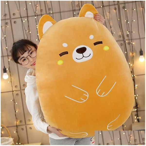 Oreillers en peluche Coussins P Oreillers Coussins 40-80 cm Kawaii Animal Shiba Inu Dinosaure Lapin Souris Jouets Dessin Animé Peluche Oreiller Doux Bac Dhgto