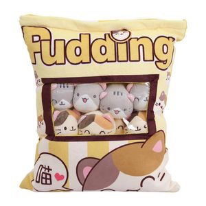 Pluche Kussens Kussens Pudding Snack Kussen Kat Sierkussen met Verwijderbare Knuffeldieren Creatief 8 stks Snack Rits Zak Decor Kussen voor Meisjes 230725