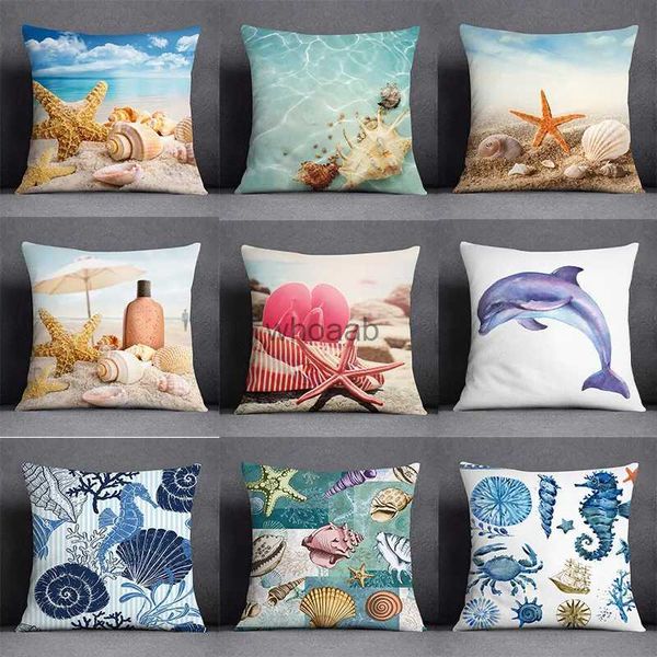 Almohadas de felpa Cojines Patrón de sirena de animales marinos Decoración del hogar Funda de almohada Funda de almohada cuadrada Decoración de oficina en el hogar Funda de cojín YQ231004