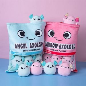 Pluche kussens Kussens Zes ballen Roze Blauw Axolotl Tas Cartoon t Dieren Squishy Mini-poppen Pluche kussen Kantoor Dutje Voedsel Snack Knuffel Peluche Cadeau 230926